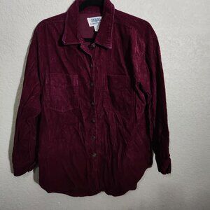 Soho Compagnie Shirt Mens Medium Burgundy Corduroy Button Up Long Sleeve Vintage